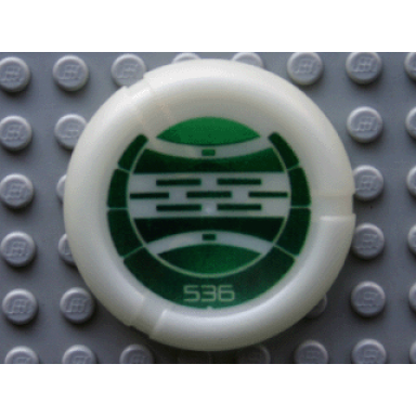 glow in dark opaque throwing disk with bionicle kanoka 536 le-metru pattern