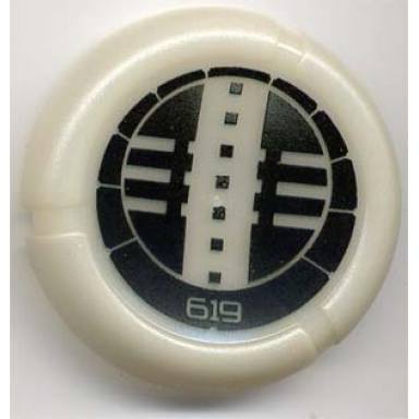 glow in dark opaque throwing disk with bionicle kanoka 619 onu-metru pattern