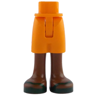 orange mini doll hips and shorts with molded reddish brown legs and printed dark green sandals pattern - thin hinge