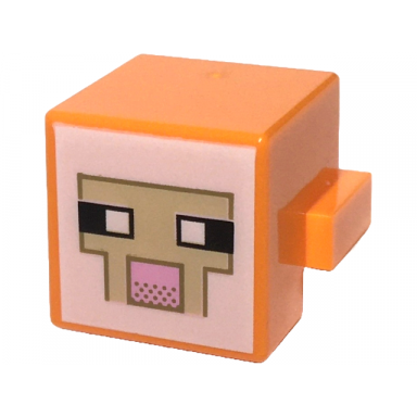 orange creature head pixelated with black and white eyes bright pink nose tan face with dark tan outline on white background pattern minecraft sheep