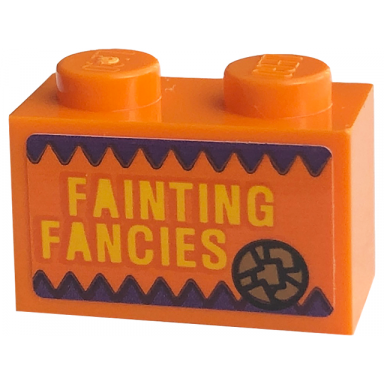 orange brick 1 x 2 with fainting fancies pattern sticker - set 76422