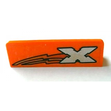orange panel 1 x 4 x 1 with silver letter x island xtreme stunts logo red and yellow lightning bolt pattern model right sticker - set 6740