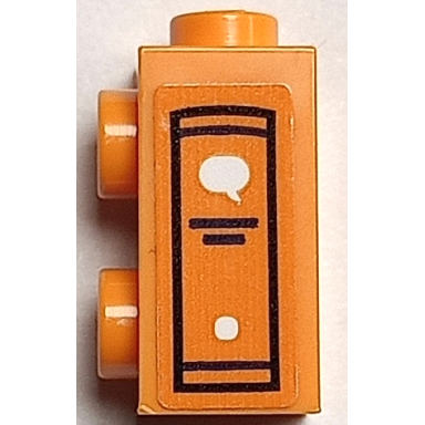 orange brick modified 1 x 1 x 1 2 3 with studs on side with book spine with white circle and speech bubble black lines and outline pattern sticker - set 41739