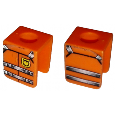 orange minifigure vest with straps and fire logo pattern stickers - set 7239