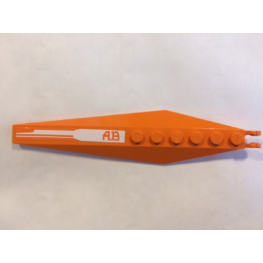 orange hinge plate 3 x 12 with angled side extensions and tapered ends with orange a.13 pattern sticker - set 8108