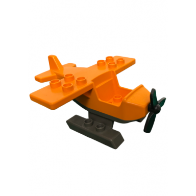 duplo airplane small wings on top with dark gray bottom with black propeller with dark gray duplo small skids