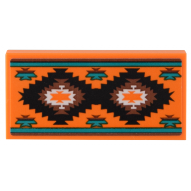 orange tile 2 x 4 with orange rug with black reddish brown dark turquoise and white geometric pattern sticker - set 40583