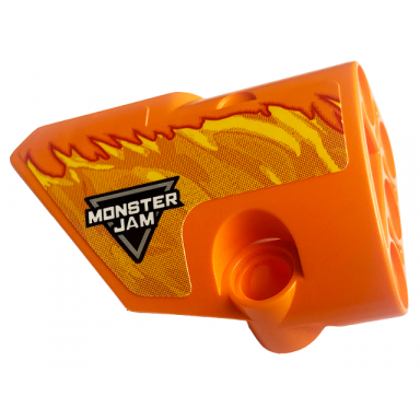 orange technic panel fairing 1 small smooth short side a with logo monster jam and yellow flames pattern sticker - set 42135