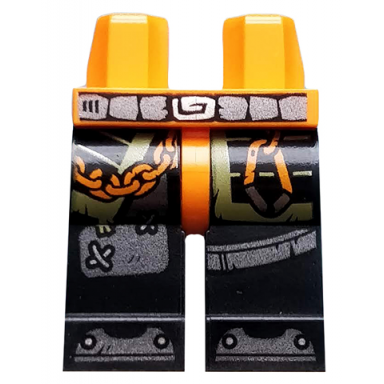 orange hips and black legs with belt armor orange chain and carabiner olive green markings and iron shoes pattern