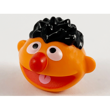 orange minifigure head modified sesame street ernie with black hair red nose and mouth pattern