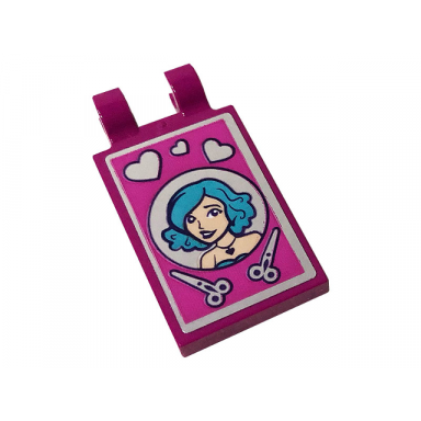 magenta tile modified 2 x 3 with 2 clips with hearts scissors and girl with medium azure hair pattern sticker - set 41391
