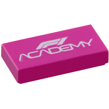 magenta tile 1 x 2 with formula 1 academy logo stylized white f1 academy pattern