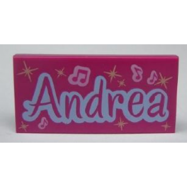 magenta tile 2 x 4 with andrea and music notes pattern
