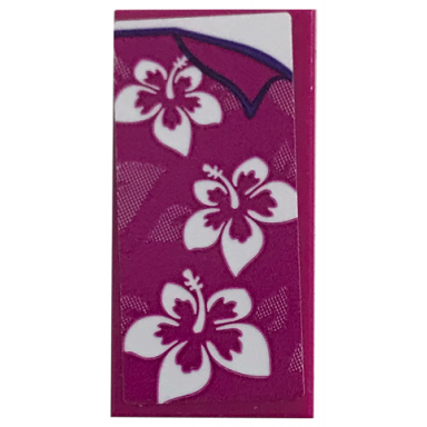 magenta tile 2 x 4 with white flowers decoration on magenta background pattern sticker - set 41317