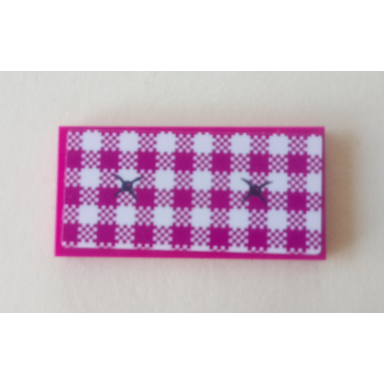 magenta tile 2 x 4 with cushion with 2 buttons magenta and white checkered pattern sticker - set 41314