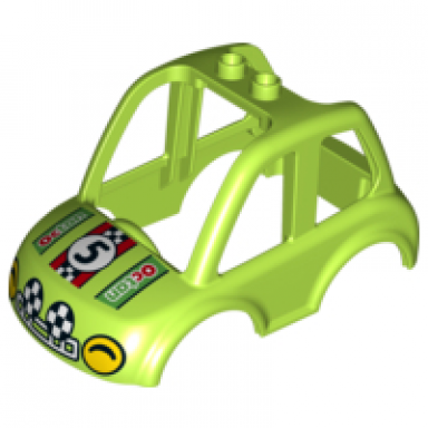 lime duplo car body high cab 2 top studs with yellow headlights number 5 and octan pattern
