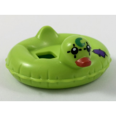 lime minifigure swim ring floatie duck inflatable with black eyes green crescent moon dark purple patch and red bill pattern