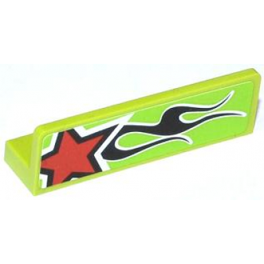 lime panel 1 x 4 x 1 with red star and black flames pattern model left side sticker - set 60055