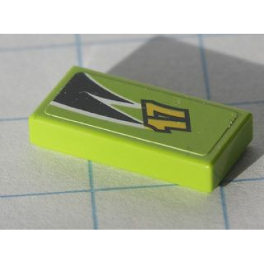 lime tile 1 x 2 with yellow 17 and black and white flames pattern sticker - set 8119