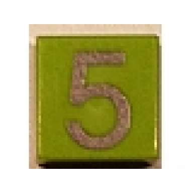 lime tile 1 x 1 with silver number 5 pattern
