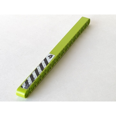 lime technic liftarm thick 1 x 15 with black and white danger stripes and number 4 pattern model left side sticker - set 8959