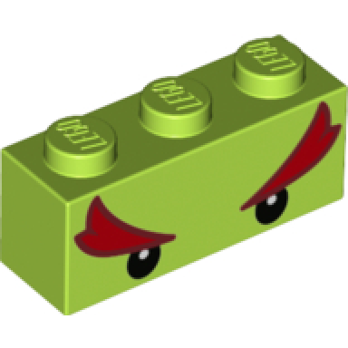 lime brick 1 x 3 with black eyes and large red eyebrows pattern super mario bowser jr upper face