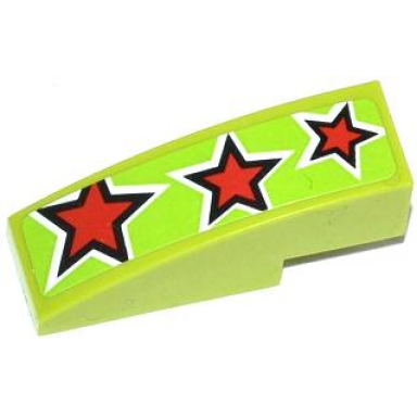 lime slope curved 3 x 1 with 3 red stars pattern sticker - set 60055