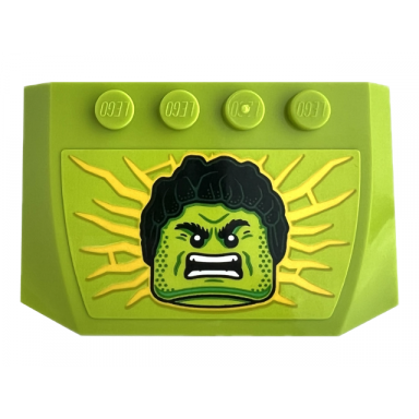 lime wedge 4 x 6 x 2 3 triple curved with angry hulk face and yellow rays pattern sticker - set 76312
