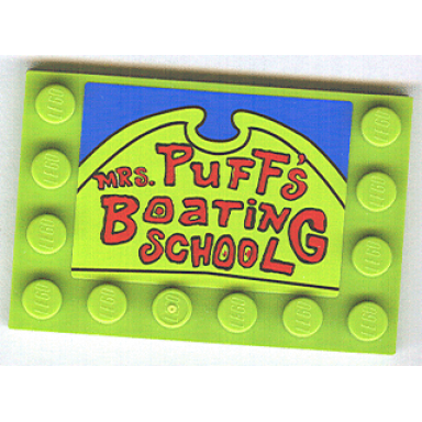 lime tile modified 4 x 6 with studs on edges with mrs puffs boating school pattern sticker - set 4982