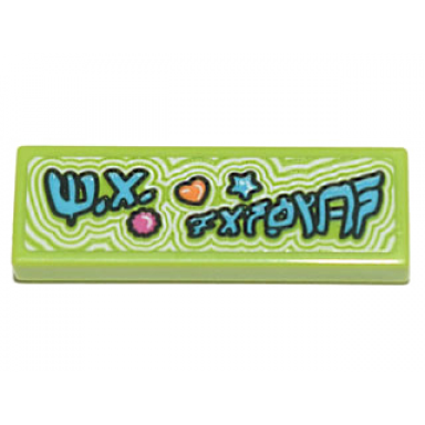lime tile 1 x 3 with ninjago logogram m.a fashion dark pink flower orange heart and medium azure star clikits icons pattern sticker - set 71741