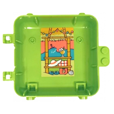lime container box 3 x 8 x 6 2 3 half back with bamboo beach hut hanging lights coral sunset dark turquoise sea white hat towels cocktail and flip flops pattern sticker - set 41413