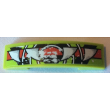 lime slope curved 4 x 1 x 2 3 double with red stripe black danger stripes and 3 white half circles with teeth pattern sticker - set 9095