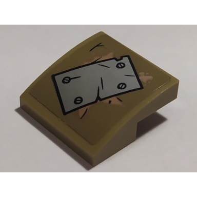 dark tan slope curved 2 x 2 x 2 3 with diagonal silver plate and 4 rivets pattern sticker - set 76054