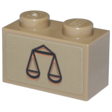 dark tan brick 1 x 2 with black and medium nougat court scales of justice pattern sticker - set 76271