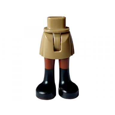 dark tan mini doll hips and skirt with molded reddish brown legs and printed black boots pattern - thin hinge