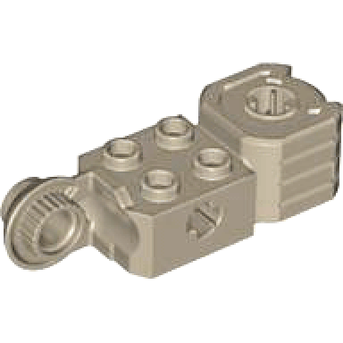 dark tan technic brick modified 2 x 2 with axle hole rotation joint ball half vertical and fist