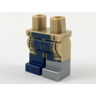 dark tan hips and legs with flat silver boot on left dark blue boot on right dark blue legs behind long coattails pattern