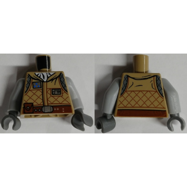 dark tan torso sw hoth rebel jacket with white scarf and reddish brown belt pattern light bluish gray arms dark bluish gray hands