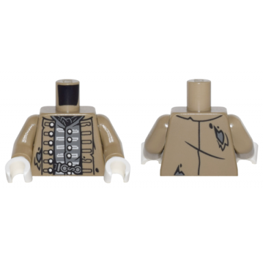 dark tan torso potc naval officer uniform tattered with silver buttons and white trim dark bluish gray vest belt buckle pattern dark tan arms white hands