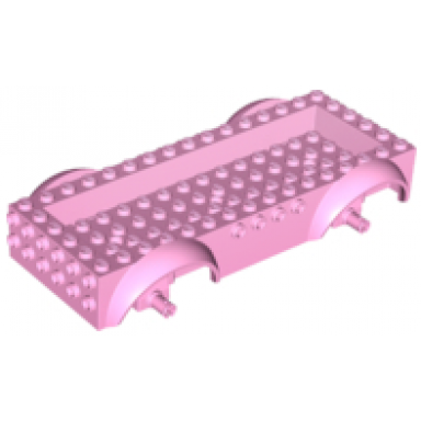 bright pink vehicle base 8 x 16 x 2 1 2 with mudguards raised 4 x 14 recessed center with 3 holes and same color wheels holders