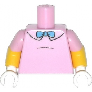 bright pink torso simpsons shirt with black collar outline and dark azure bow tie pattern yellow arms with molded bright pink short sleeves pattern white hands