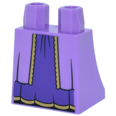 medium lavender lower body skirt with robe ends with gold trim open over dark purple dress with black creases pattern