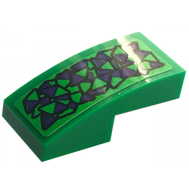 green slope curved 2 x 1 x 2 3 with dark purple triangles with black outlines pattern sticker - set 76422