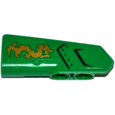 green technic panel fairing 22 very small smooth side a with air intake and gold dragon pattern sticker - set 70755