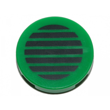 green tile round 2 x 2 with bottom stud holder with black grille pattern