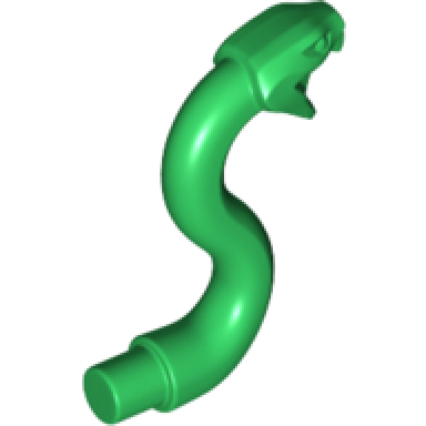 green snake head with open mouth fangs and curved neck with bar
