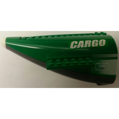 green aircraft fuselage aft section curved with fixed dark bluish gray base and white hard rubber tip with white cargo and 32.p456 access panel pattern on both sides stickers - set 7734