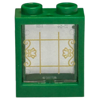 green window 1 x 2 x 2 flat front with trans-clear glass with gold lattice flowers and filigree pattern 60592 60601pb046