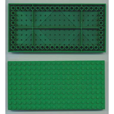 green brick 10 x 20 with bottom tubes in single row around edge with dual cross supports
