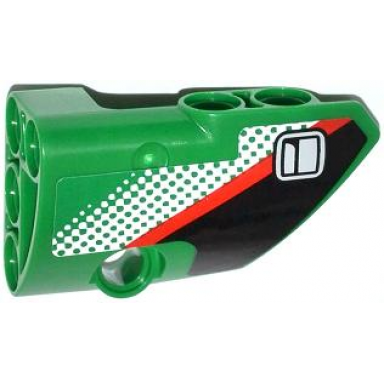 green technic panel fairing 2 small smooth short side b with door handle red stripe and white dot fade pattern sticker - set 42008